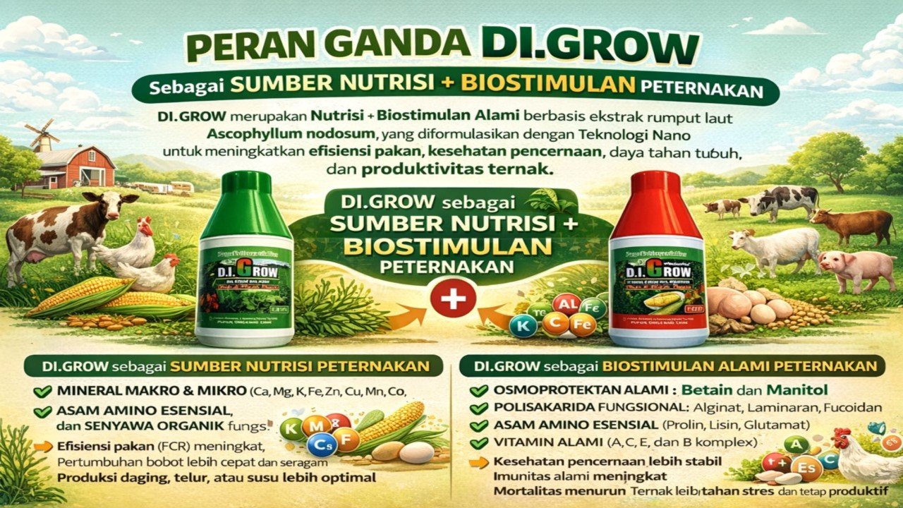 Read more about the article PERAN GANDA D.I GROW: NUTRISI + BIOSTIMULAN ALAMI PETERNAKAN